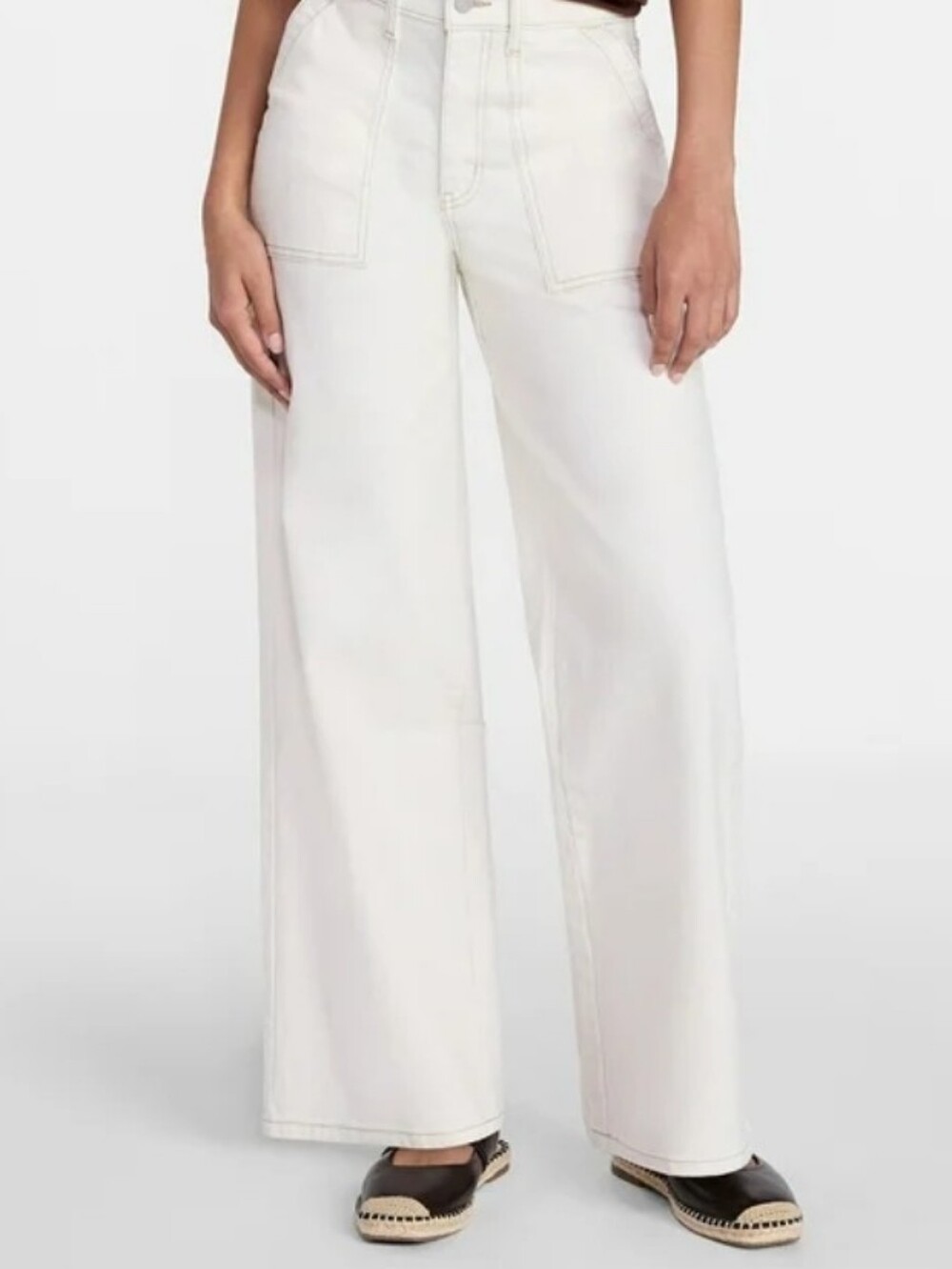Time and Tru Women's Ivory Wide Leg Utility Trousers, 31" Inseam, Size 6